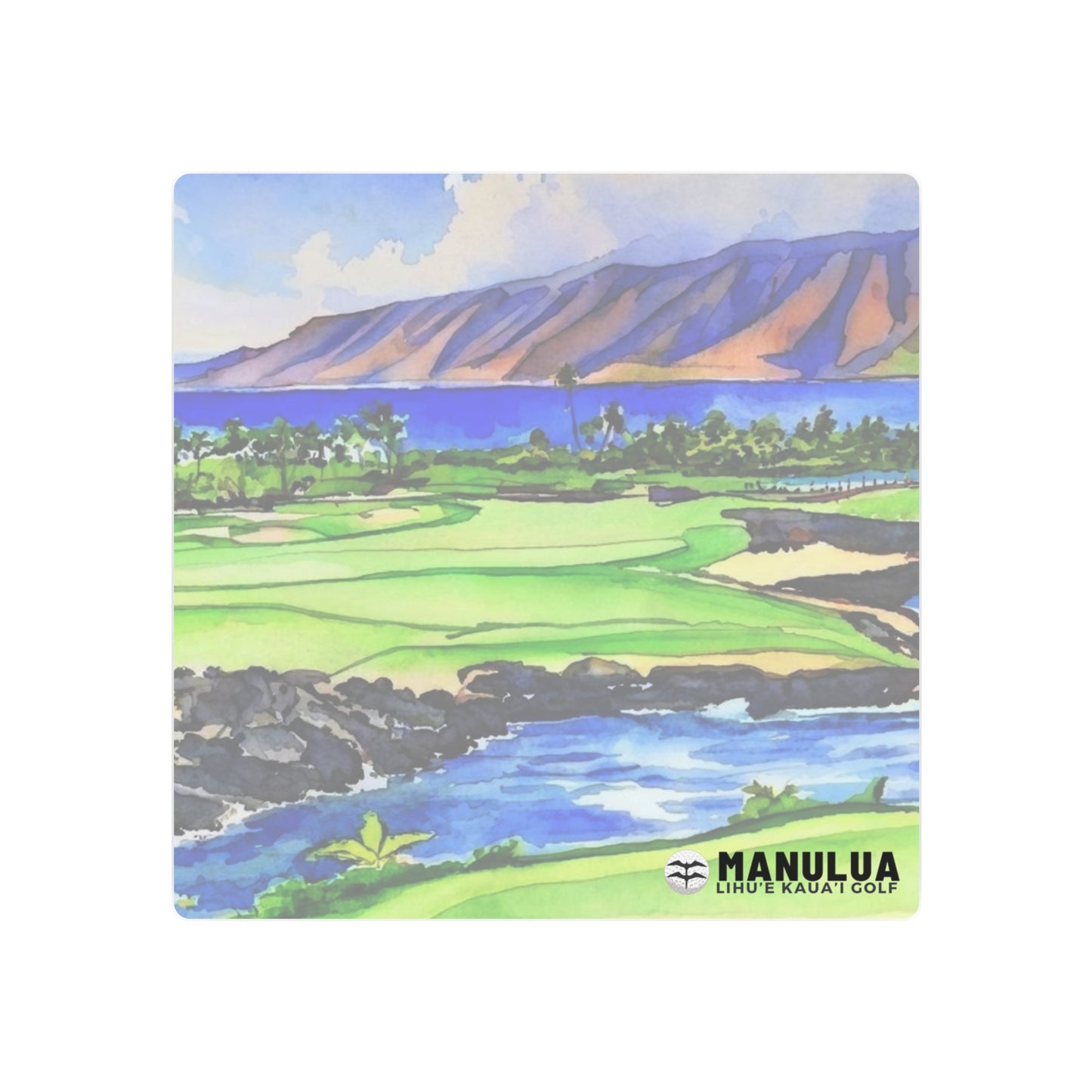 Lihue Golfing Watercolor Art on Metal