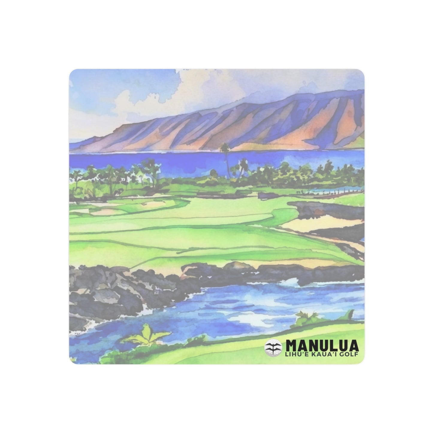 Lihue Golfing Watercolor Art on Metal