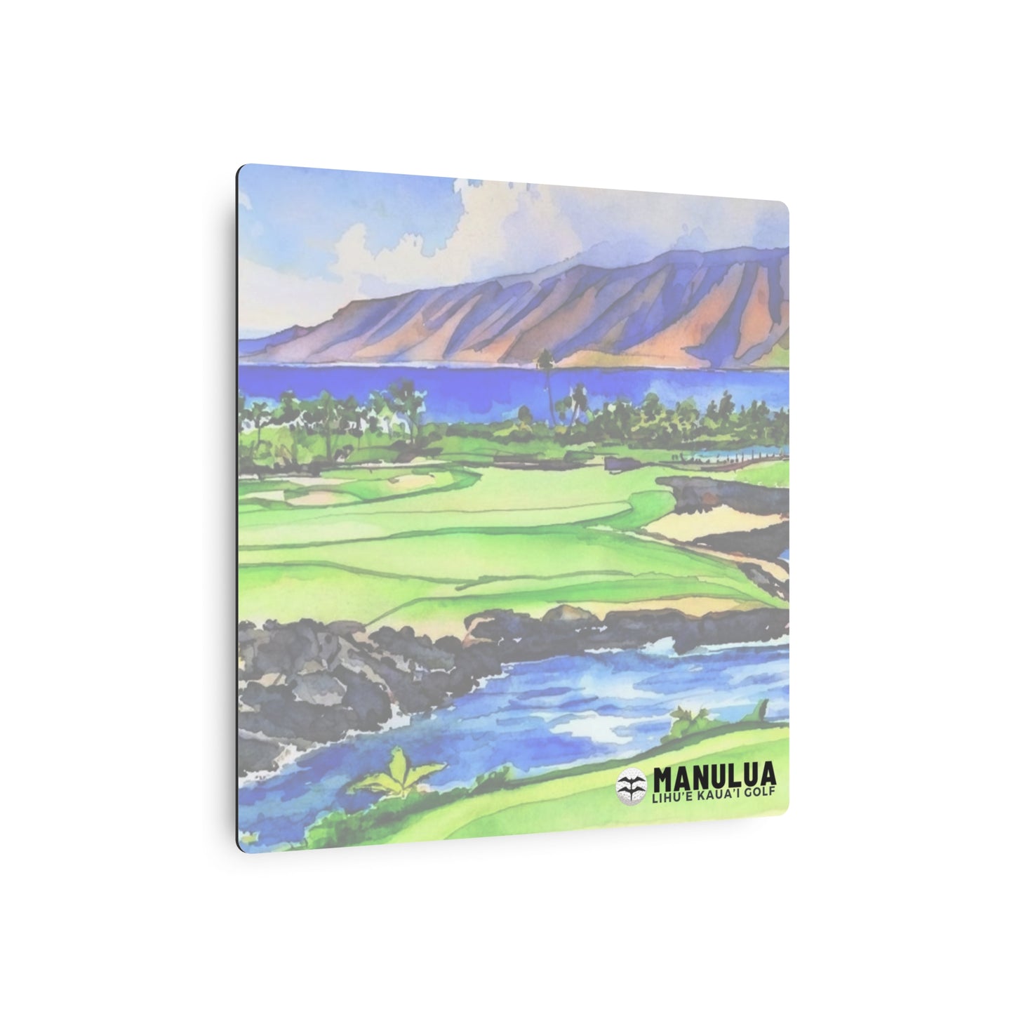 Lihue Golfing Watercolor Art on Metal