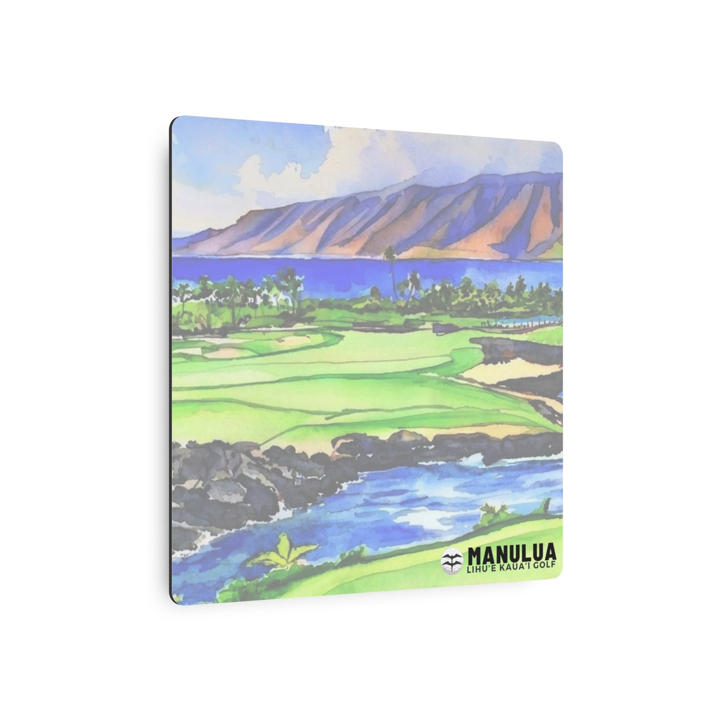 Lihue Golfing Watercolor Art on Metal